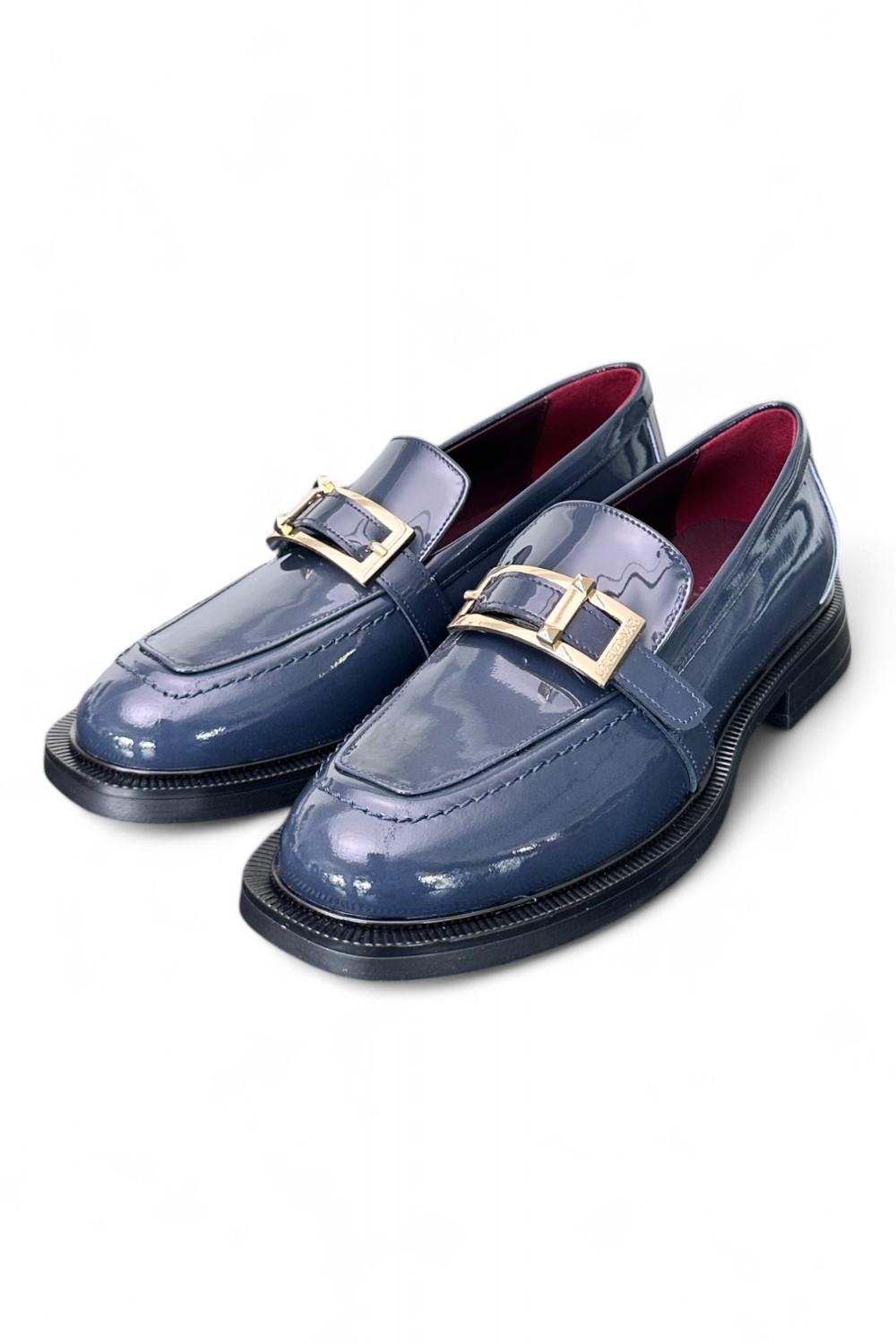 Mocassino vernice blu fibbia Lorenzo Mari<BR/> 