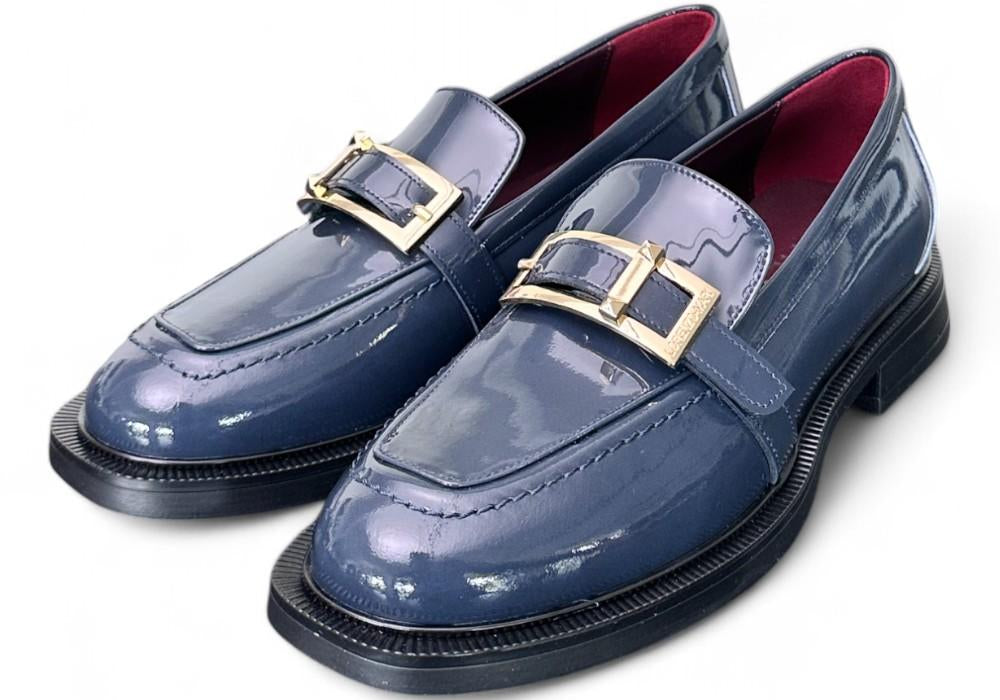 Mocassino vernice blu fibbia Lorenzo Mari<BR/> 