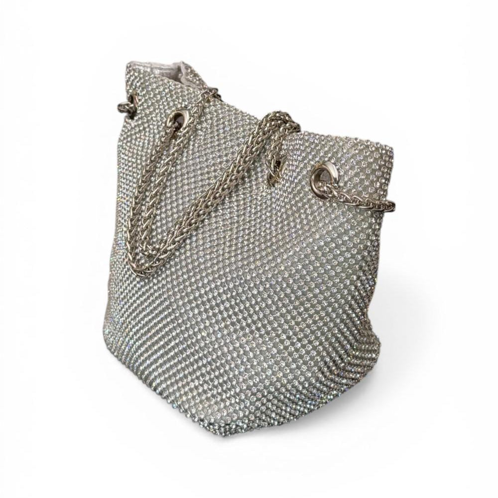 Pochette secchiello strass Scarlet argento 
