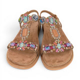 Sandalo camoscio beige pietre multicolor Alma en Pena<BR/> 