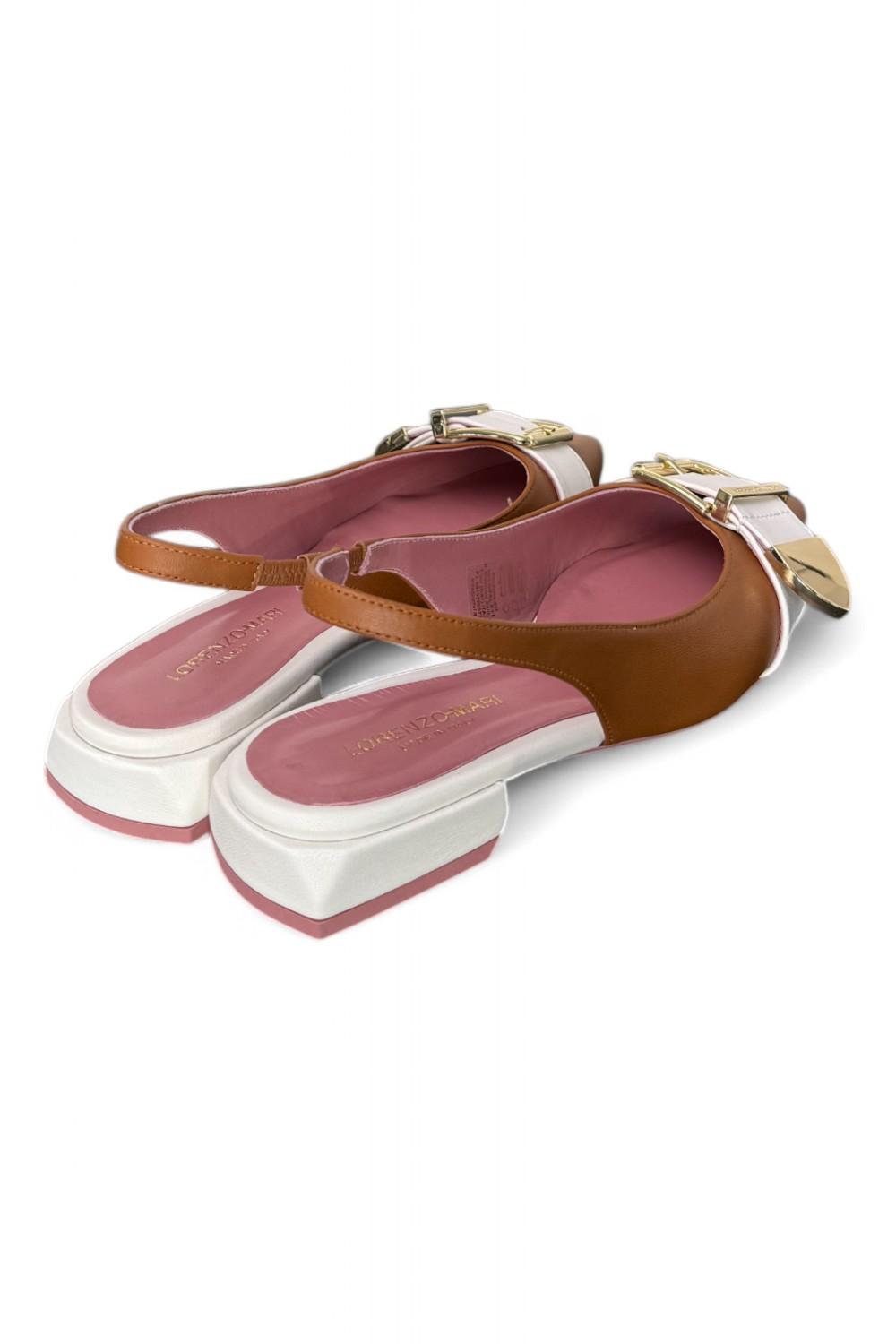 Slingback fibbia Lorenzo Mari cuoio latte<BR/> 