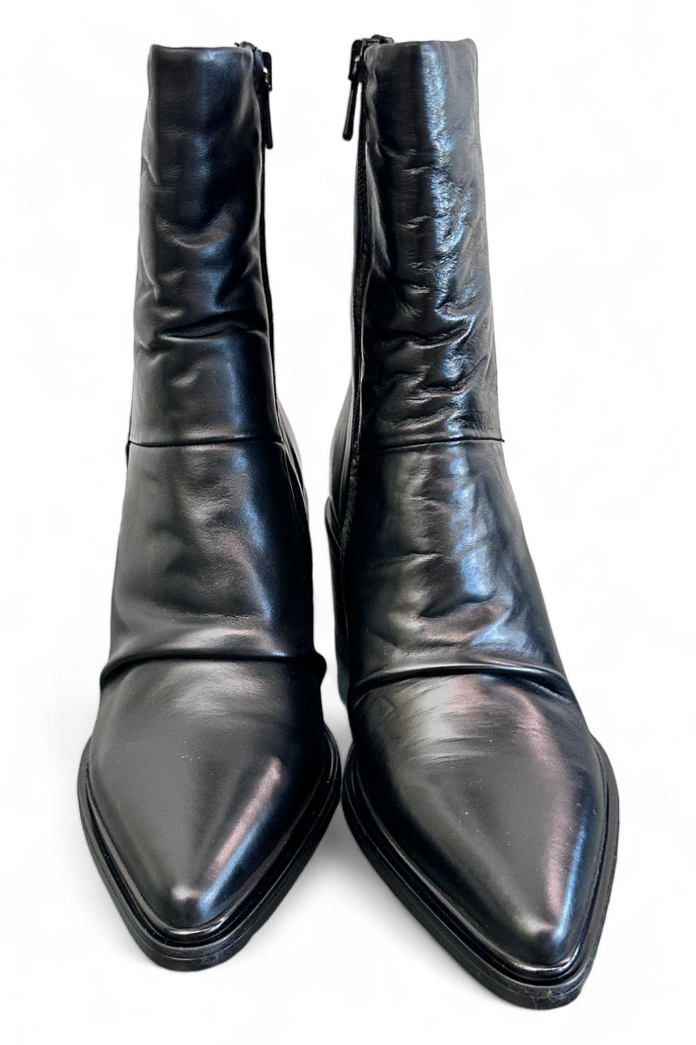 Stivaletto pelle nera arricciato tacco Mjus<BR/> 