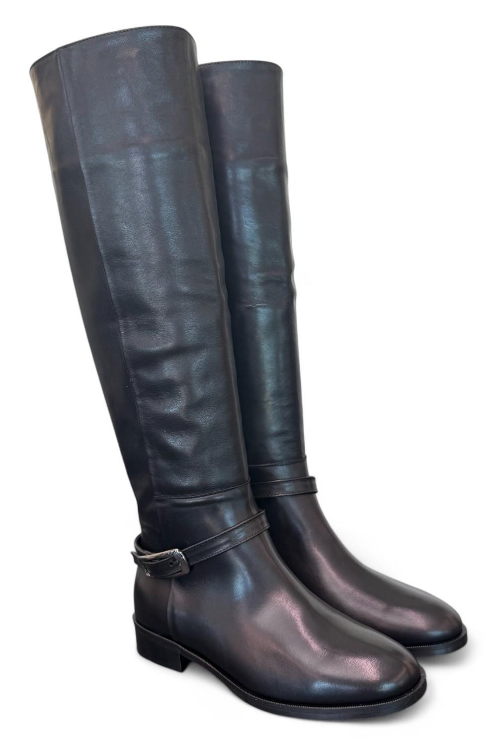 Stivale lungo pelle nera con fibbia Elisa Lanci<BR/> 