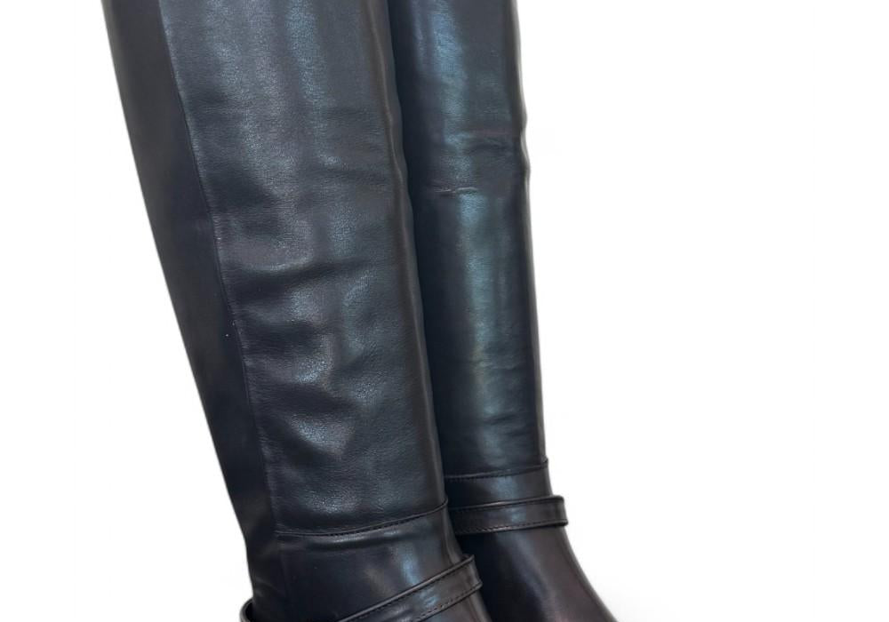 Stivale lungo pelle nera con fibbia Elisa Lanci<BR/> 