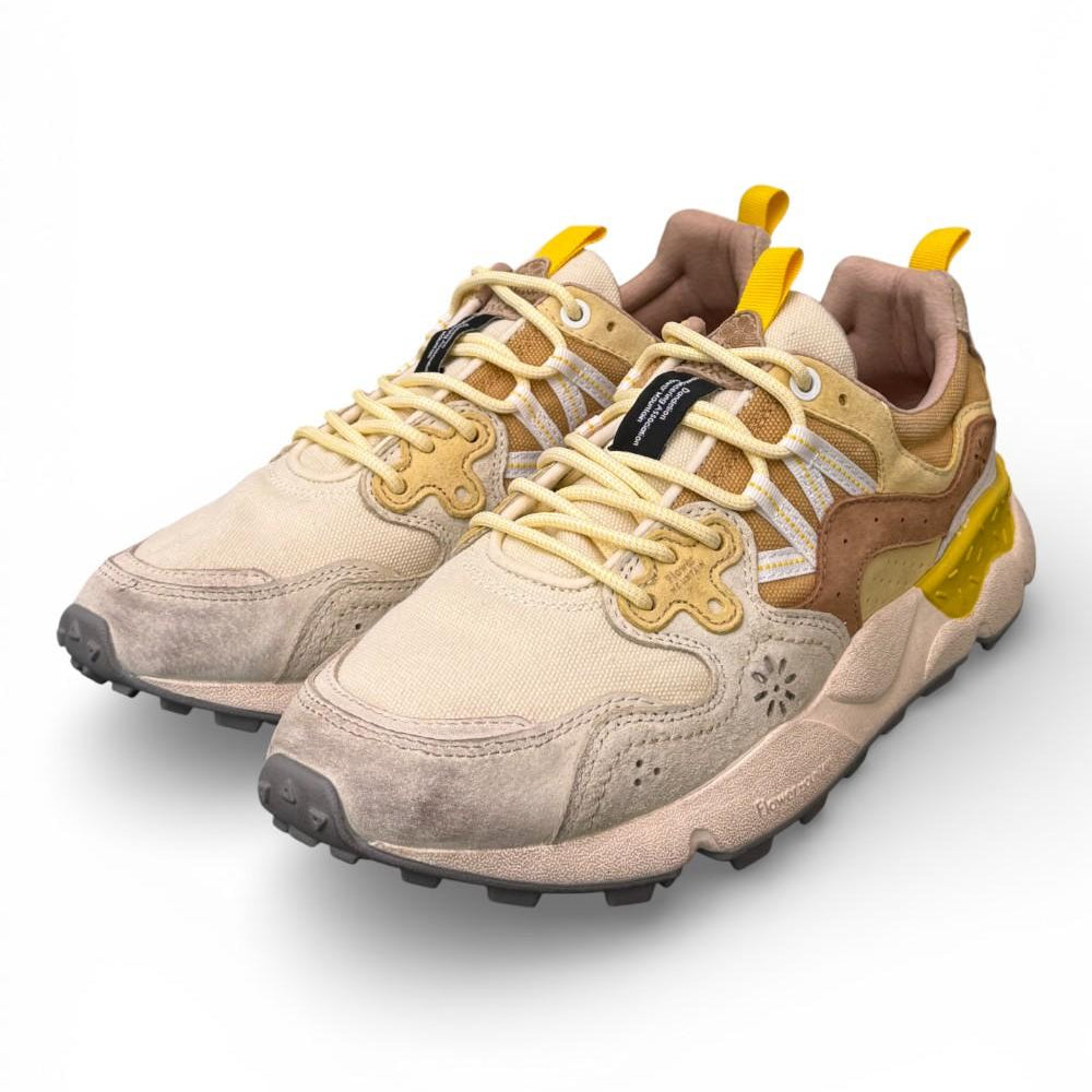 Sneaker uomo Yamano 3 1E44 beige white brown canvas Flower Mountain 