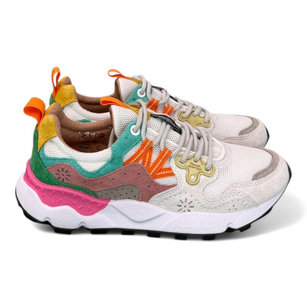 Sneaker donna Flower Mountain Yamano 3 White Fuxia 1N11 rete 