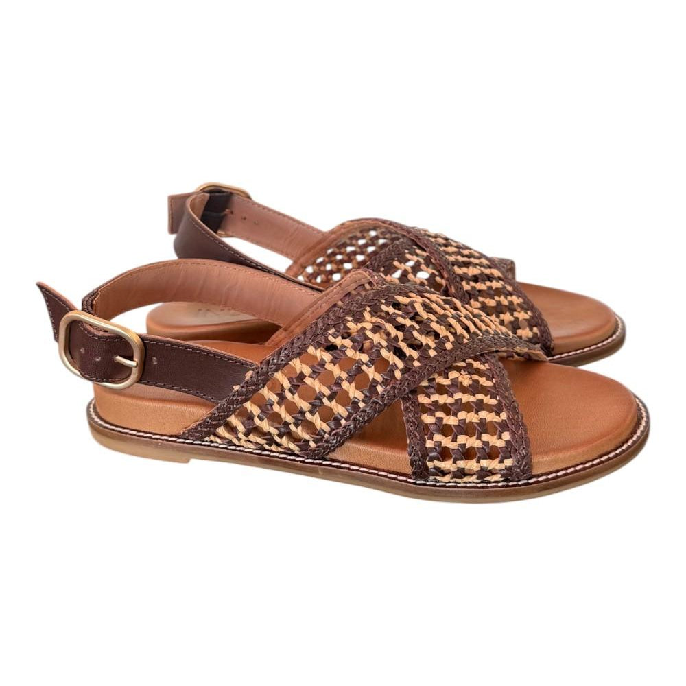 Sandalo incrocio pelle marrone intrecciata Inuovo<BR/> 