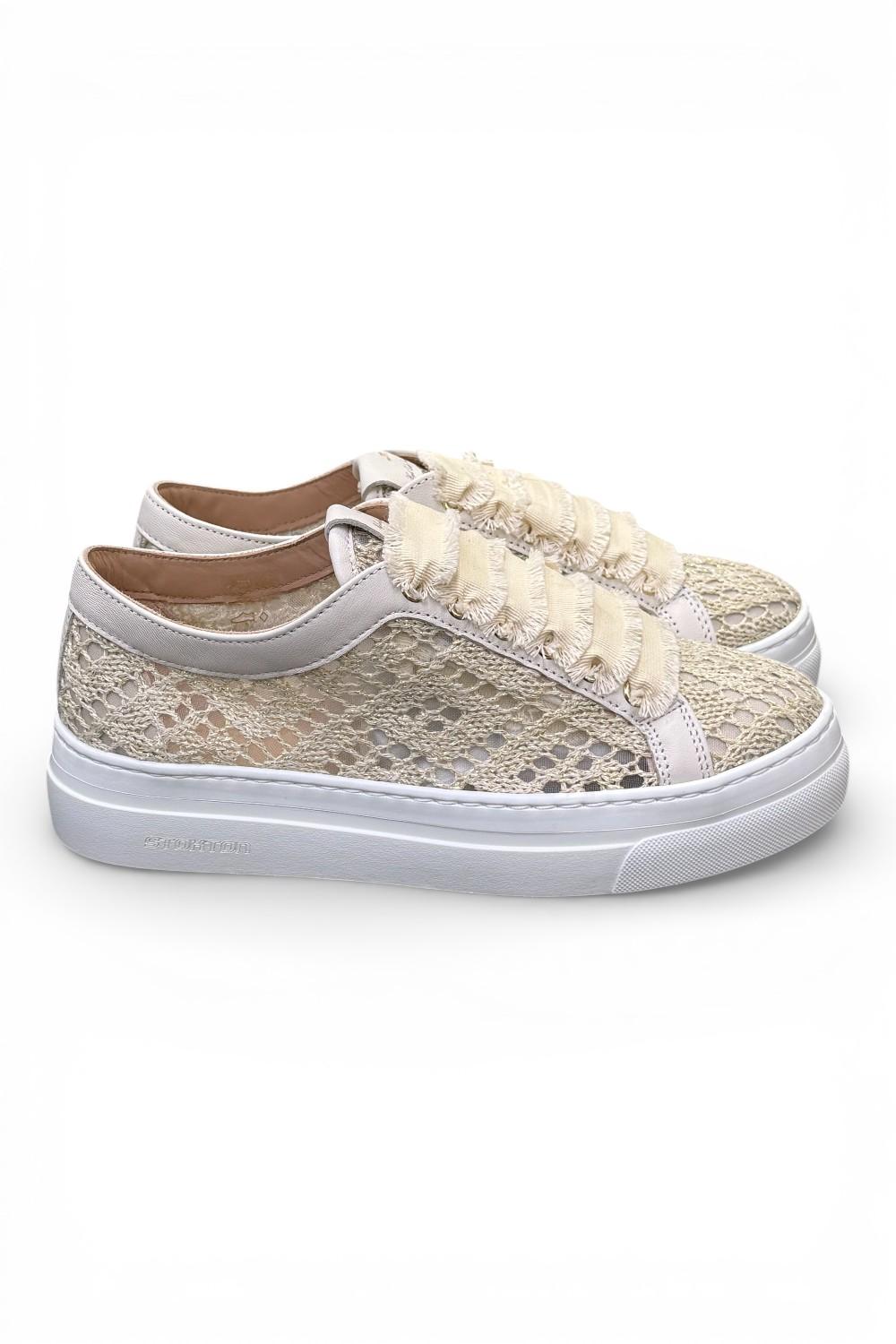 Sneaker donna uncinetto beige oro Stokton<BR/> 