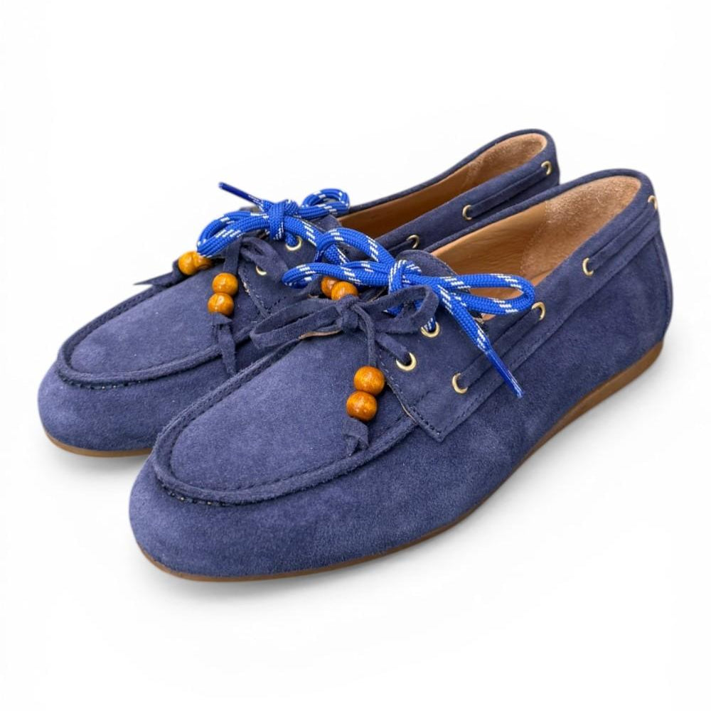 Scarpa barca suede bluette Antica Bottega<BR/> 