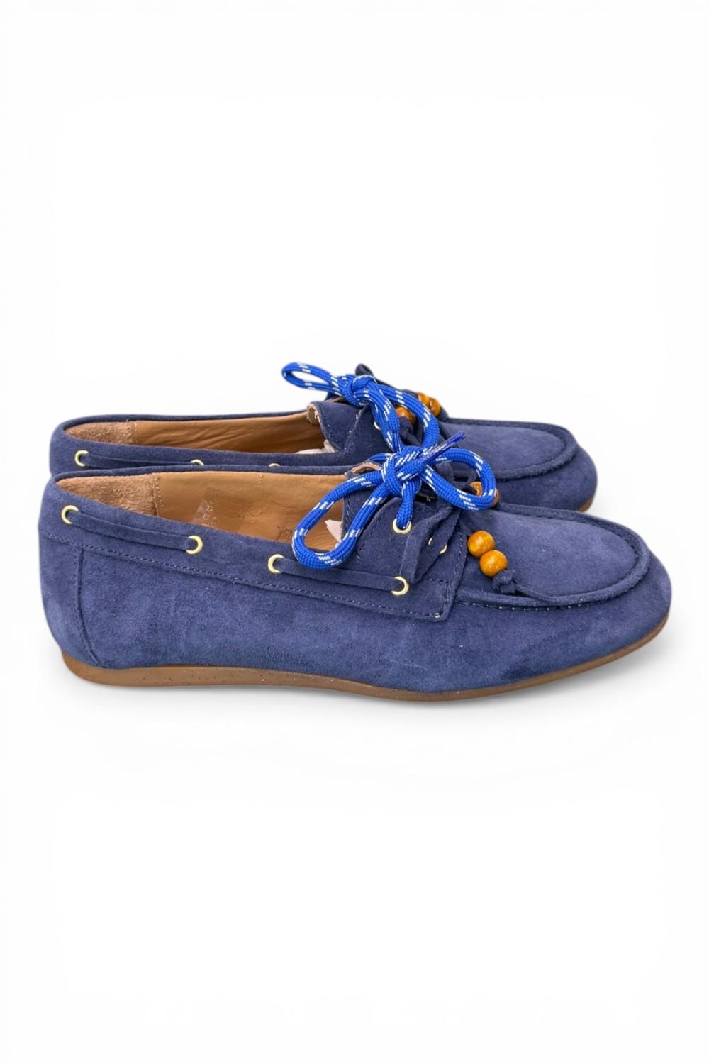 Scarpa barca suede bluette Antica Bottega<BR/> 