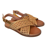 Sandalo incrocio pelle gold intrecciata Inuovo<BR/> 