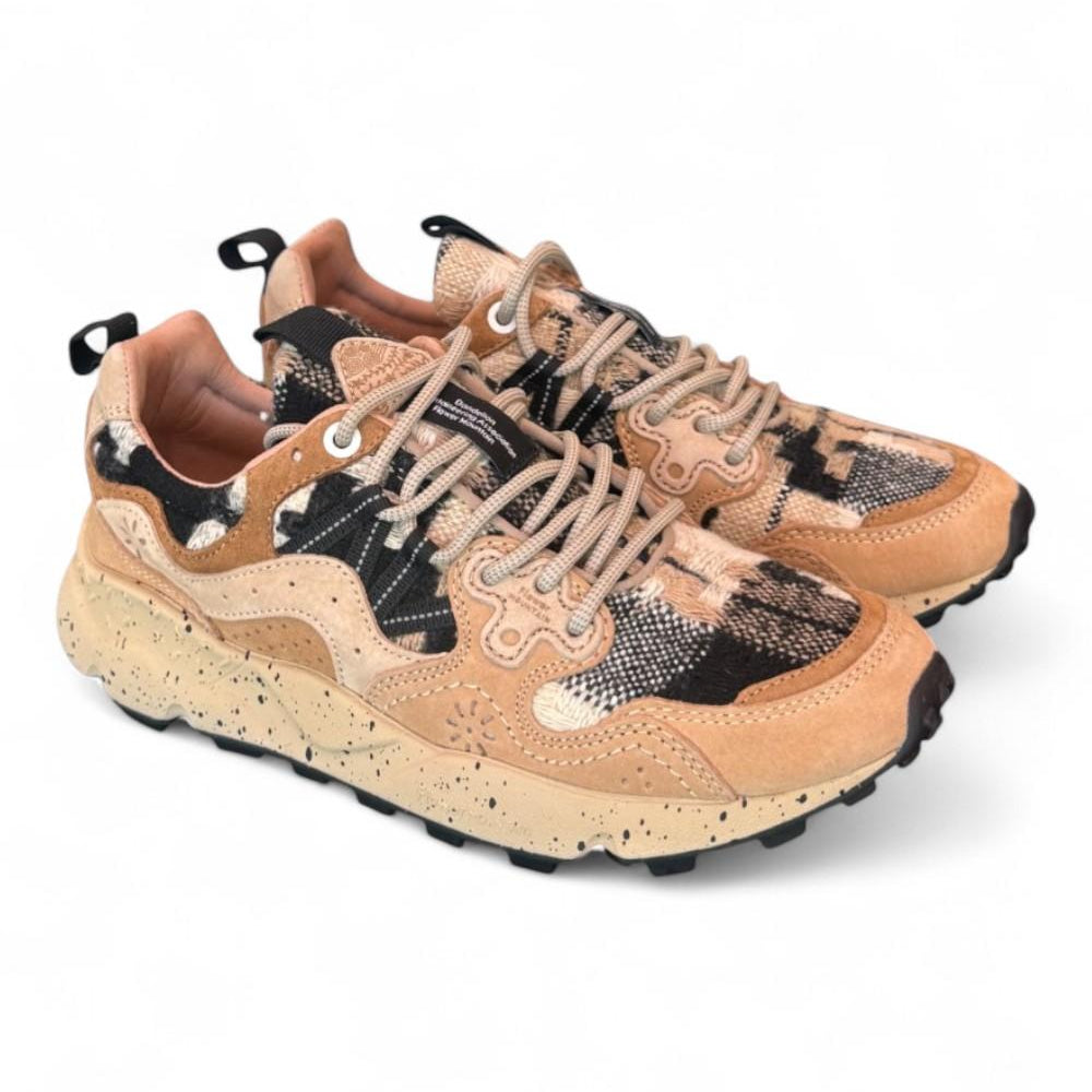 Sneaker donna Flower Mountain Yamano 3 4D58 mud light brown cheques 