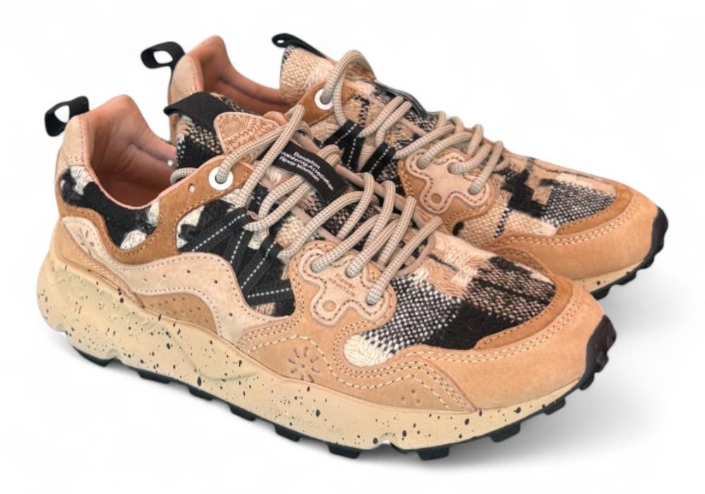 Sneaker donna Flower Mountain Yamano 3 4D58 mud light brown cheques 