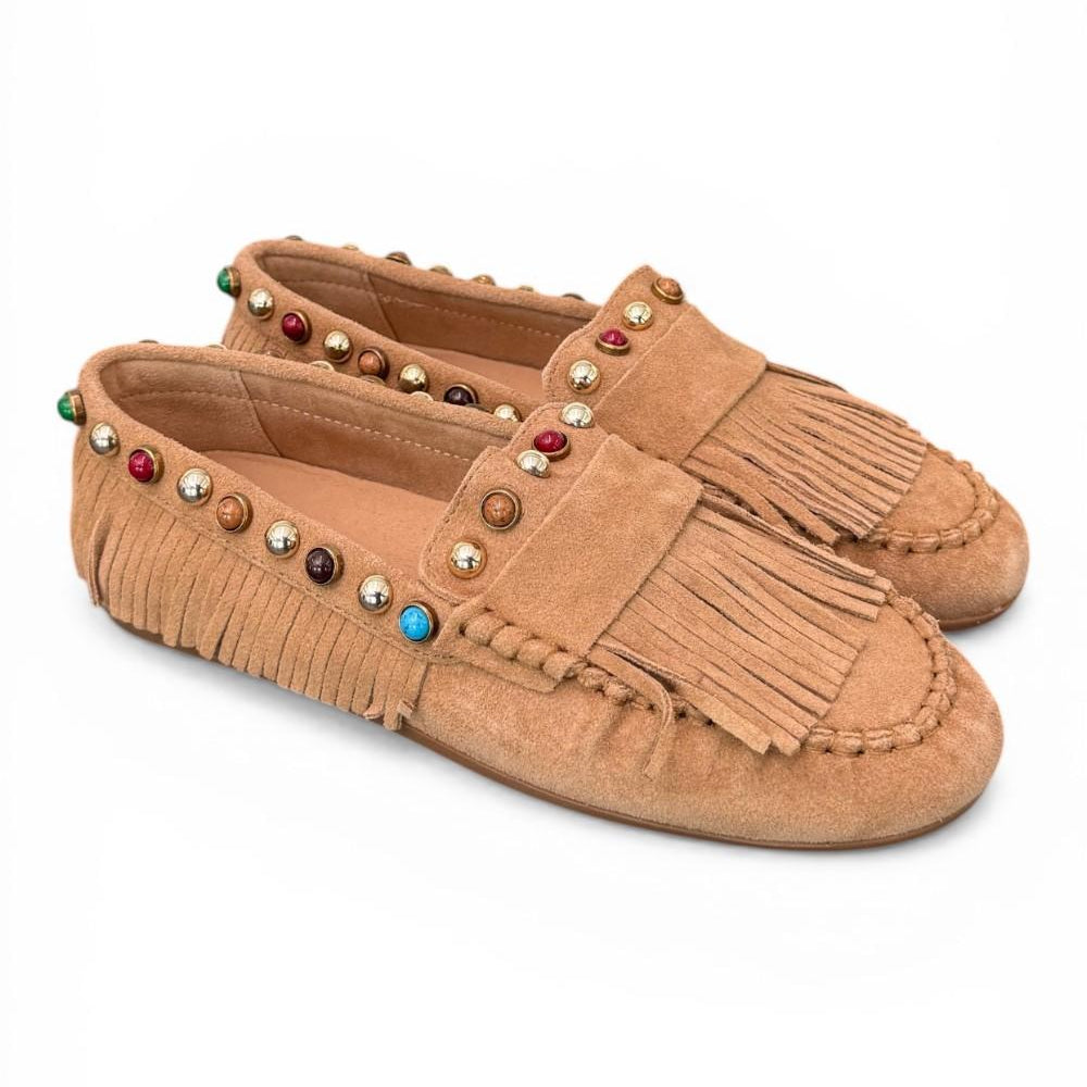 Mocassino frange suede nocciola Inuovo<BR/> 