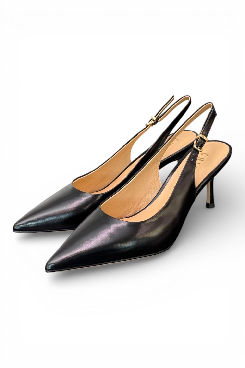 Slingback pelle nera T70 Chiconic 
