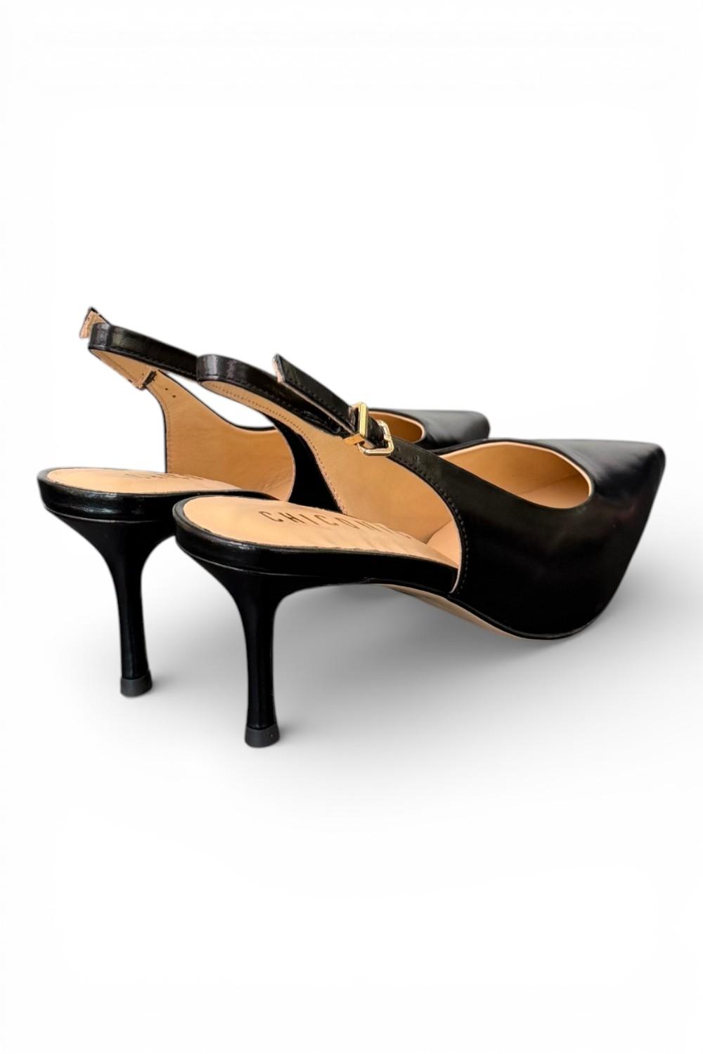 Slingback pelle nera T70 Chiconic 
