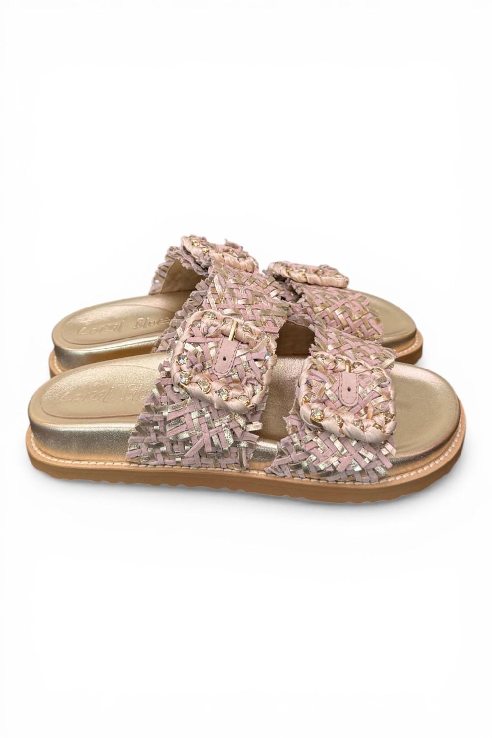 Ciabatta fasce pelle intrecciata oro/rosa  Coral Bluw 