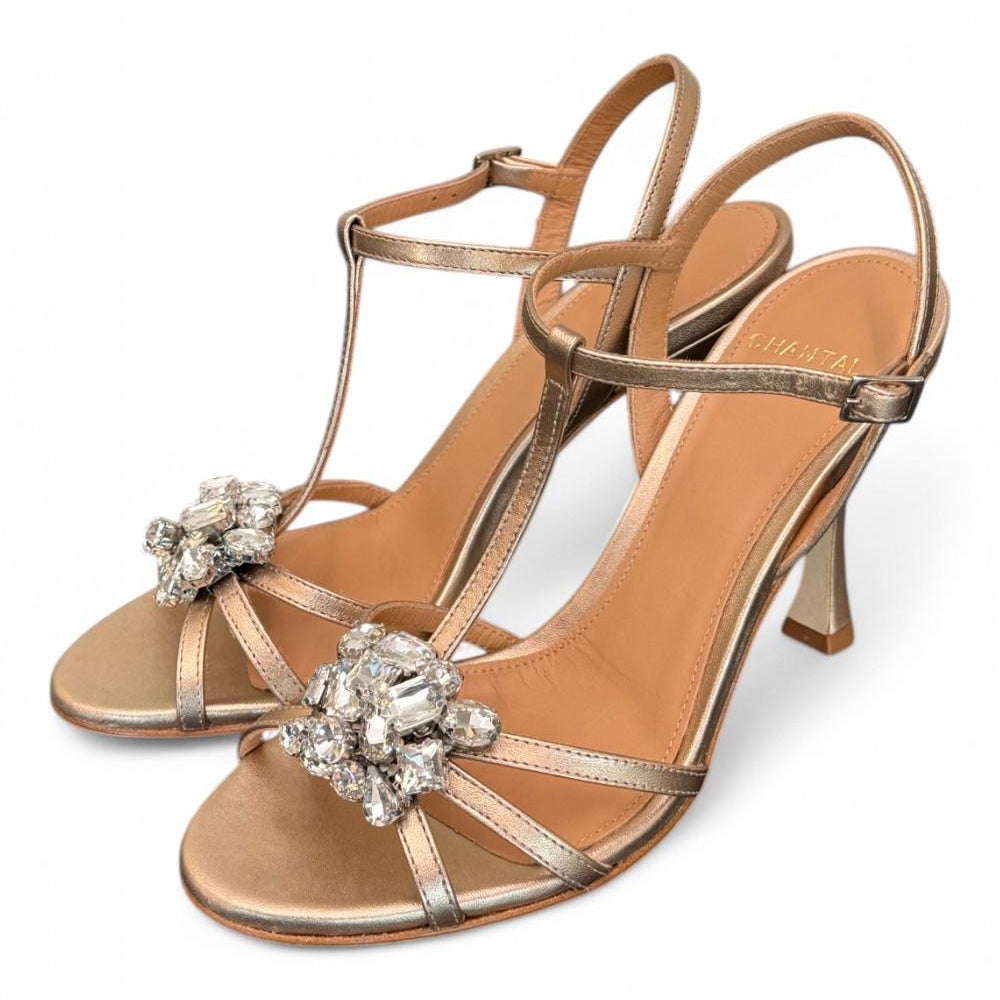Sandalo gioiello bronzo rosato tacco 90 Chantal<BR/> <BR/> 