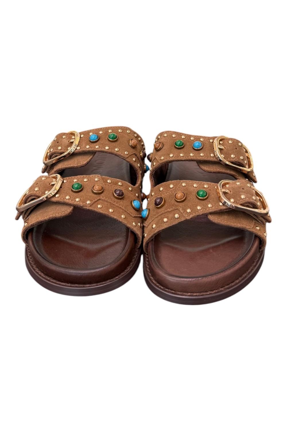 Ciabatta perline suede sigaro Inuovo<BR/> 