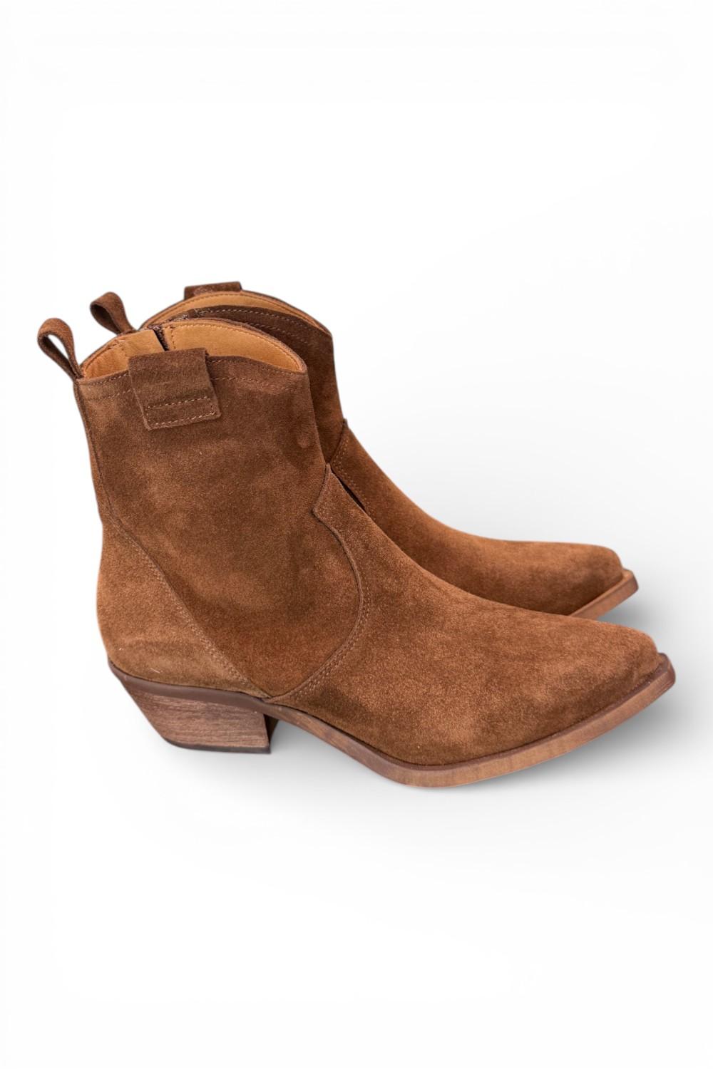 Stivaletto texano corto suede marrone Ranye<BR/> 