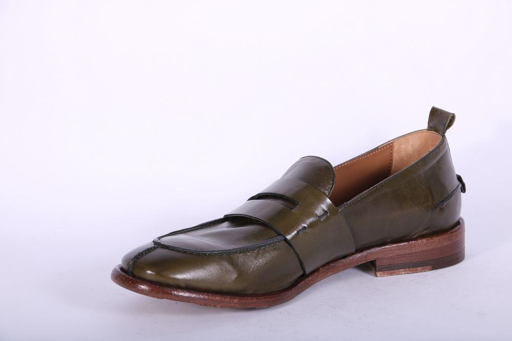Mocassino cucitura pelle verde MRT<BR/> 