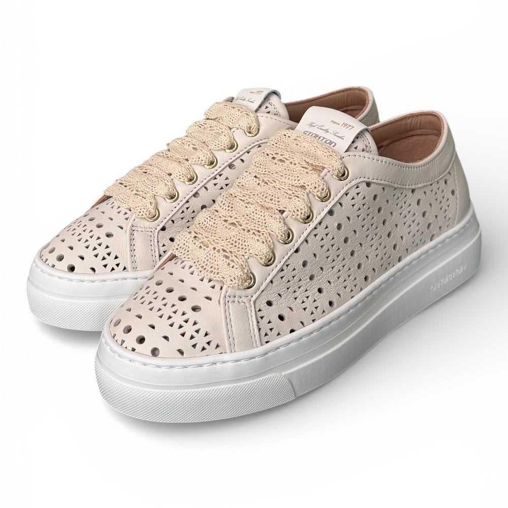 Sneaker donna pelle forata bianca Stokton<BR/> 