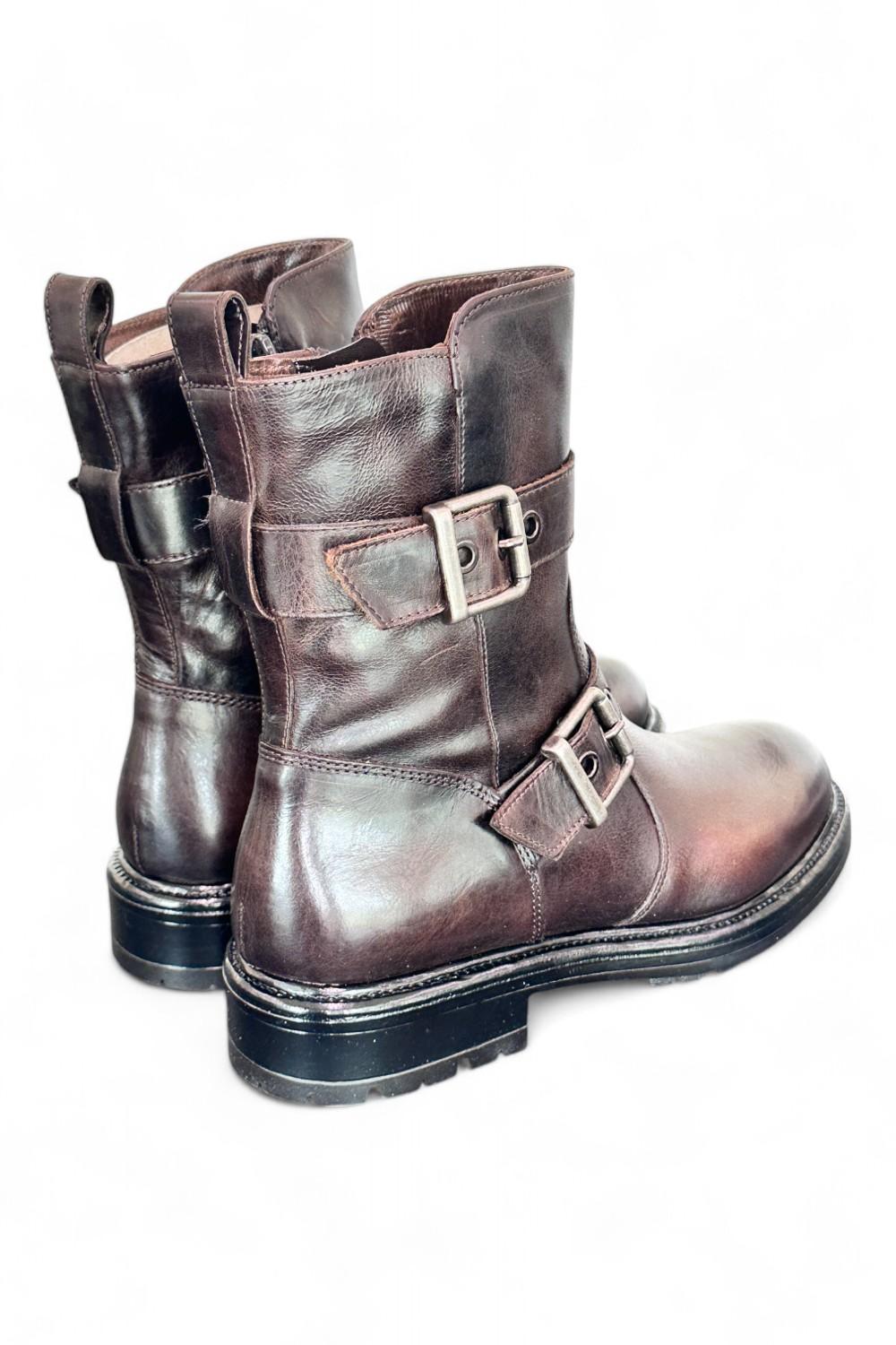 Stivaletto biker fibbie pelle testa di moro  Dei Colli<BR/> 