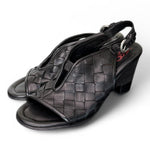 Sandalo pelle intrecciata tacco zeppa nero AS98<BR/> 