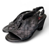 Sandalo pelle intrecciata tacco zeppa nero AS98<BR/> 