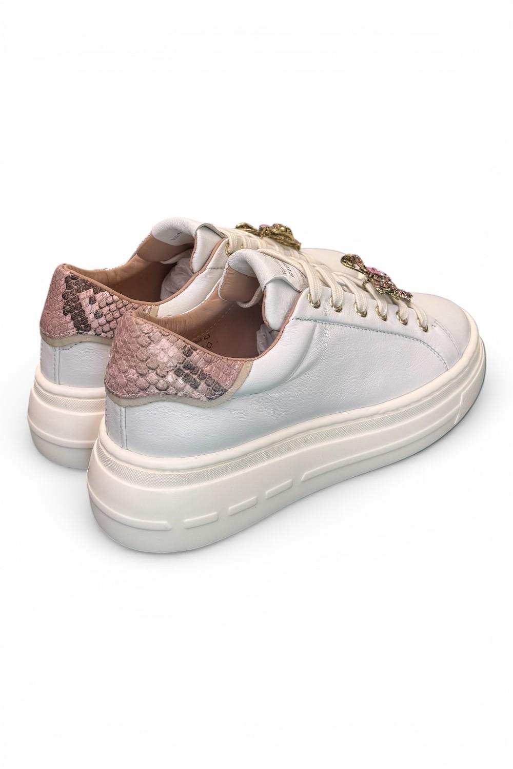 Sneaker donna pelle gesso gioiello fiocco Stokton<BR/> 