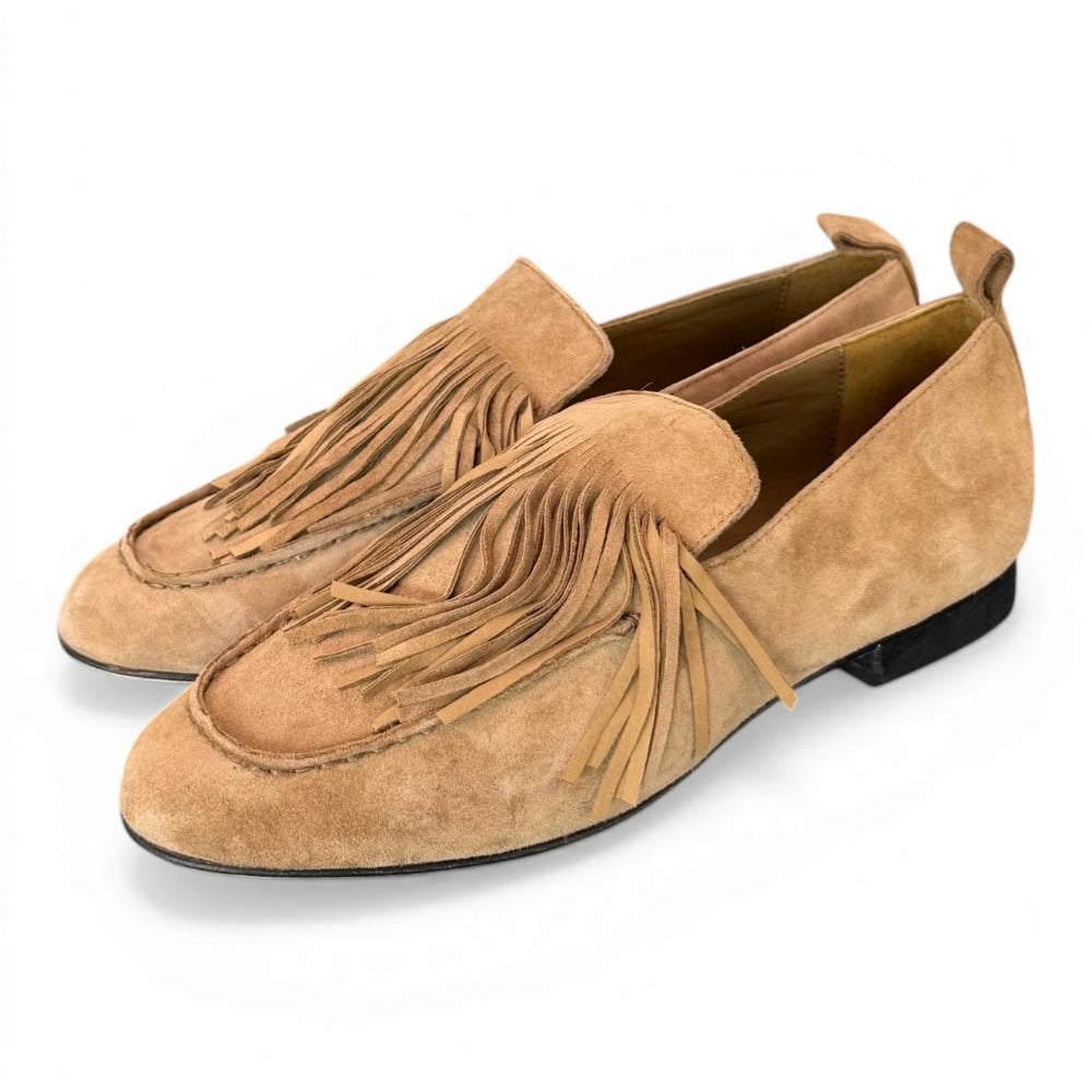Mocassino frange camoscio beige JVAM<BR/> 