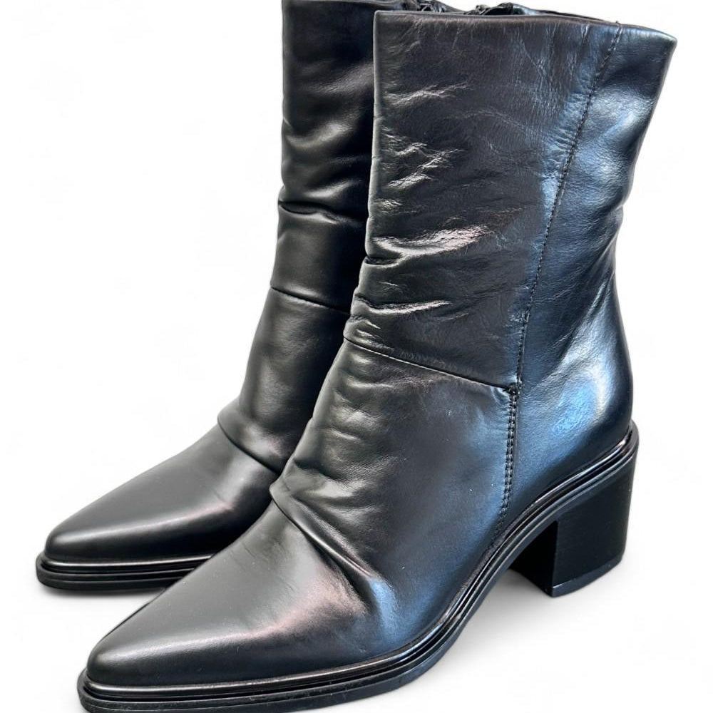Stivaletto pelle nera arricciato tacco Mjus<BR/> 