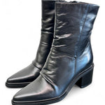 Stivaletto pelle nera arricciato tacco Mjus<BR/> 