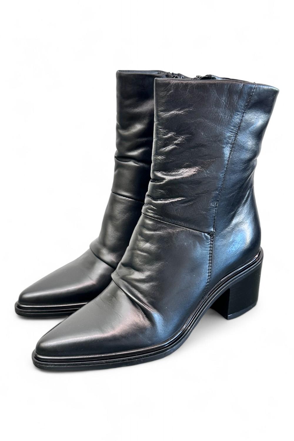 Stivaletto pelle nera arricciato tacco Mjus<BR/> 
