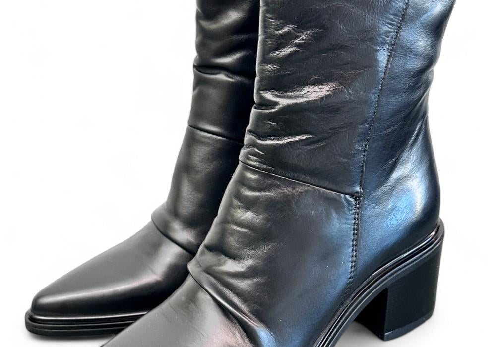 Stivaletto pelle nera arricciato tacco Mjus<BR/> 