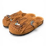 Sabot con frangia e perline Taji by Lagoa suede cuoio 