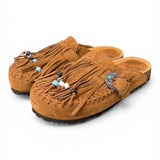 Sabot con frangia e perline Taji by Lagoa suede cuoio 