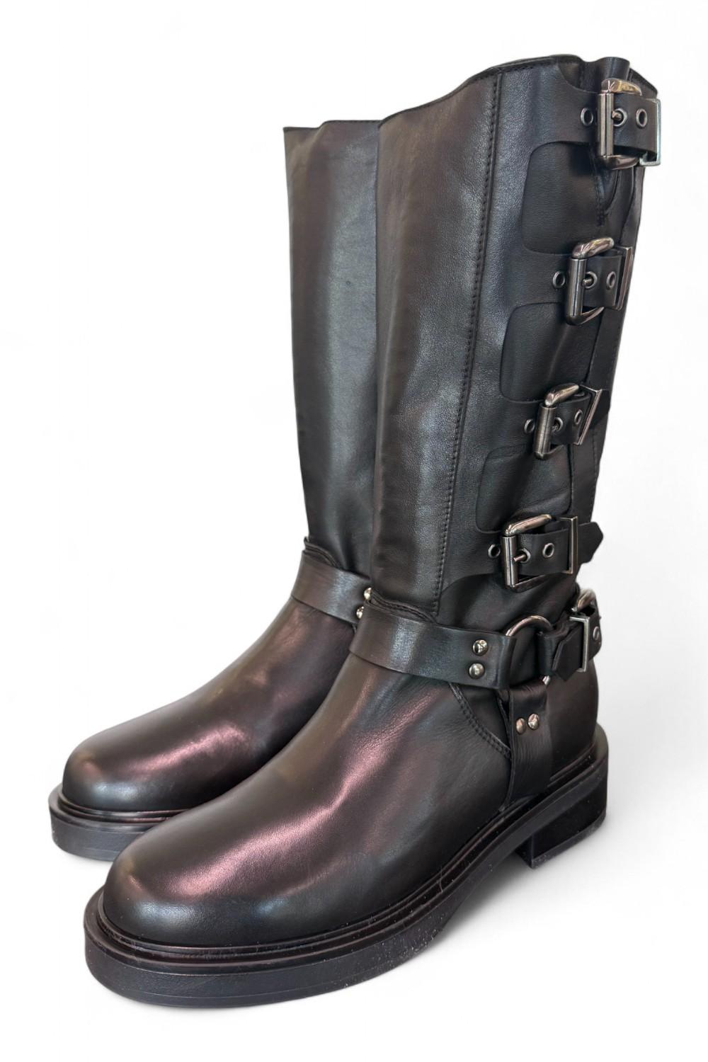 Stivale biker 3/4 fibbie pelle nera Angelica 