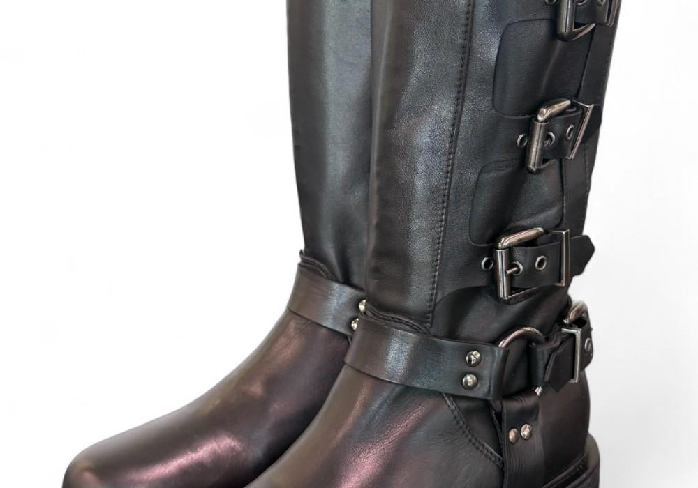 Stivale biker 3/4 fibbie pelle nera Angelica 