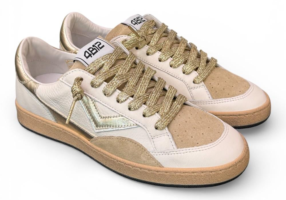 Sneaker donna 4B12 Play New D2003 bianca beige oro 