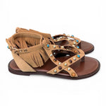 Sandalo con frange e borchie in suede tan Inuovo<BR/> 