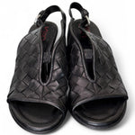 Sandalo pelle intrecciata tacco zeppa nero AS98<BR/> 