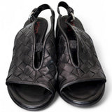 Sandalo pelle intrecciata tacco zeppa nero AS98<BR/> 