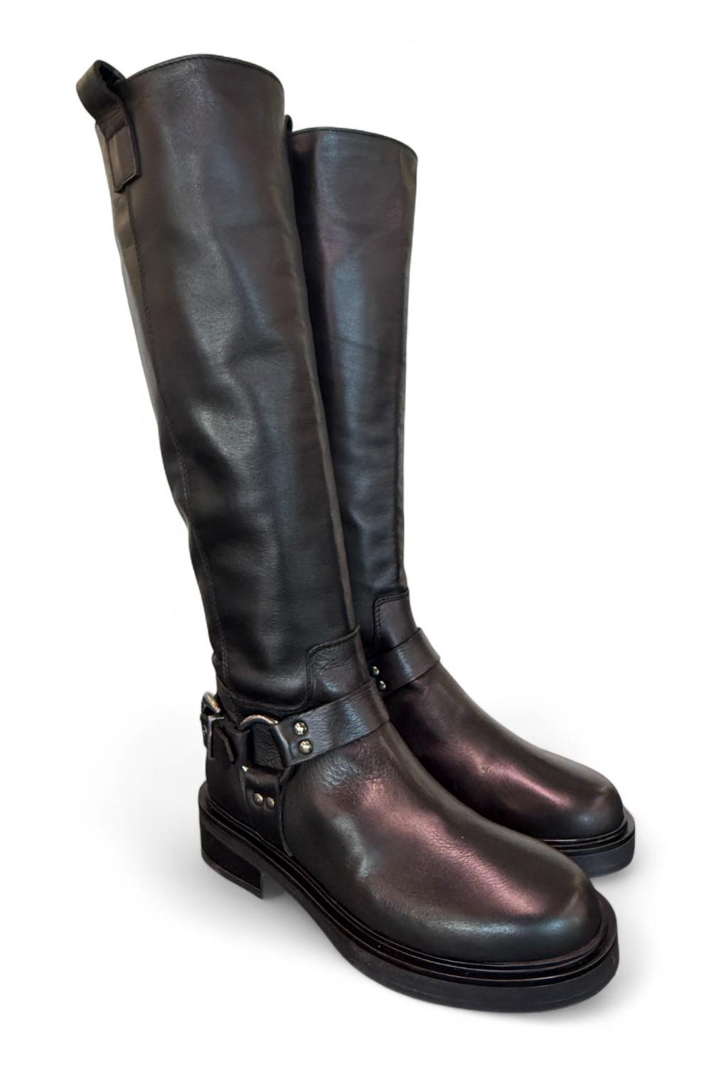 Stivale biker pelle nera Angelica 