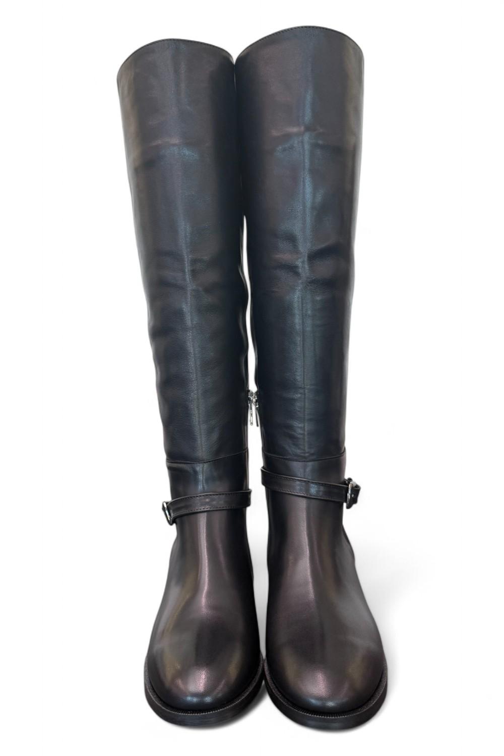 Stivale lungo pelle nera con fibbia Elisa Lanci<BR/> 