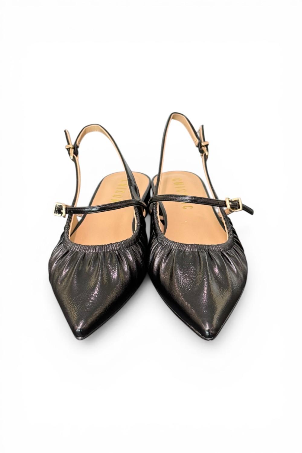 Slingback flat arricciata  nera Chiconic 