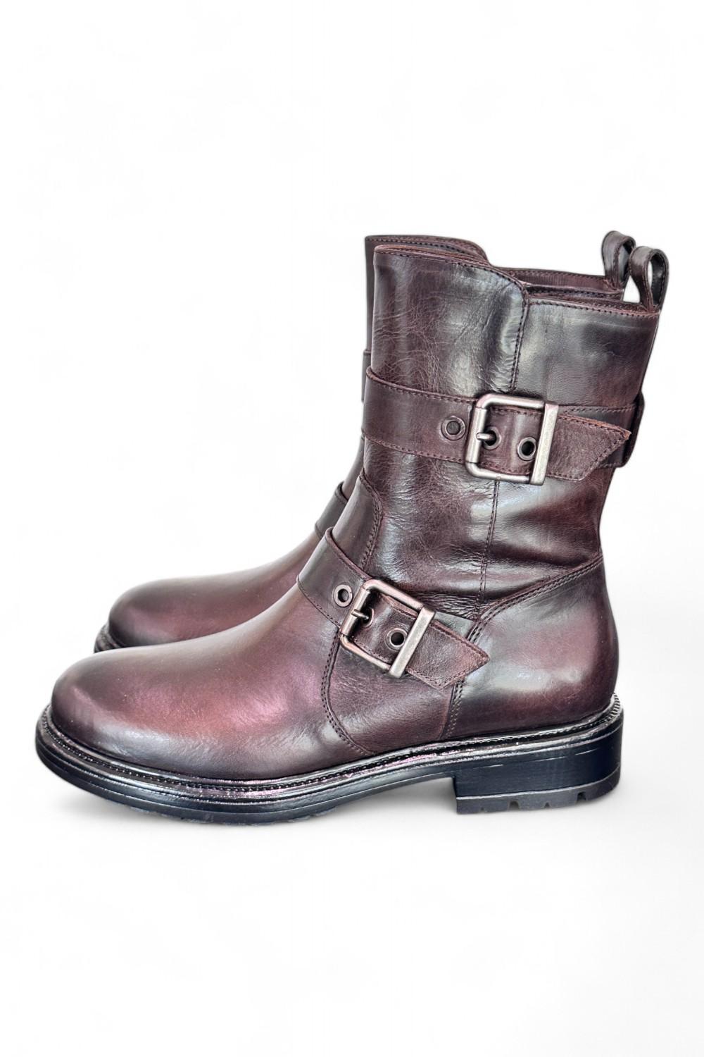 Stivaletto biker fibbie pelle testa di moro  Dei Colli<BR/> 