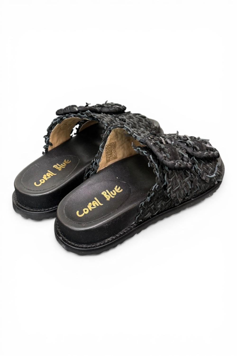 Ciabatta fasce pelle intrecciata nera Coral Bluw 