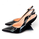 Slingback tacco zeppa vernice nera Matteo Pitti 
