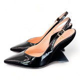 Slingback tacco zeppa vernice nera Matteo Pitti 